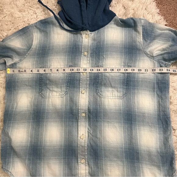 American Eagle Blue Cozy Cabin Flannel Hoodie Size M - Picture 7 of 8